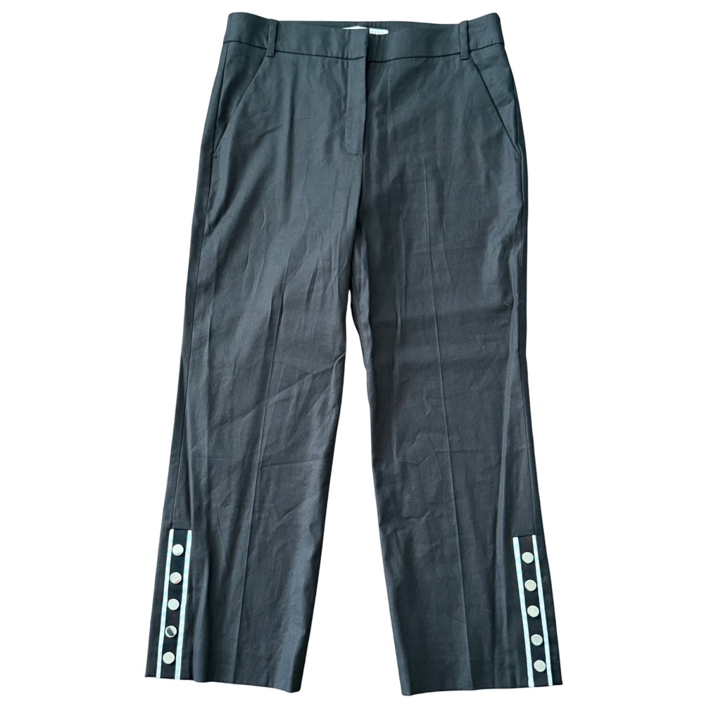 Veronica Beard Black Linen Blend Button Hem Cropped Trousers Pants Size 8‎